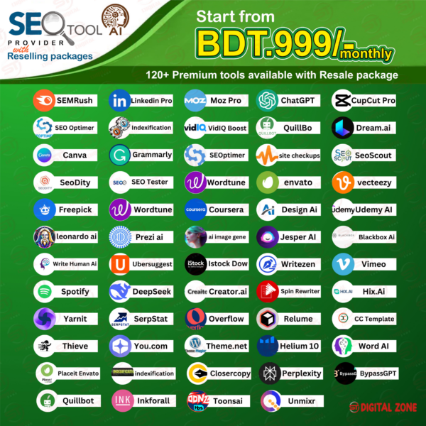 120+ Premium SEO & AI Tools – পার্সোনাল ও রিসেল প্যাকেজ 💸 মাত্র 999/- মাসিক! 🔥 আপনি কি ডিজিটাল প্রোডাক্ট নিয়ে কাজ করতে চান। বা আপনার পার্সোনাল SEO, ডিজিটাল মার্কেটিং, কনটেন্ট ক্রিয়েশন, এবং গ্রাফিক ডিজাইন কাজকে নতুন উচ্চতায় নিয়ে যেতে চান? ST Digital Zone দিচ্ছে একসাথে ১২০+ প্রিমিয়াম টুলস পার্সোনাল ও রিসেলিং পেকেজ। মাত্র 999/- প্রতি মাসে! ✅ SEO & ডিজিটাল মার্কেটিং টুলস ✅ AI কনটেন্ট রাইটিং & ডিজাইনিং টুলস ✅ ভিডিও এডিটিং & গ্রাফিক ডিজাইন প্ল্যাটফর্ম ✅ স্পেশাল কপি রাইটিং & অটোমেশন টুলস! 🌟 এক সাবস্ক্রিপশনে সব কিছু! 🌟 ✅ SEO Mastery: SEMrush, Moz Pro, SerpStat, Ubersuggest ✅ AI Writing & Content Creation: ChatGPT, Quillbot, Wordtune, Jasper AI ✅ Graphic & Video Editing: Canva, Freepik, CupCut Pro, Leonardo AI ✅ Automation & Productivity: Grammarly, DeepSeek, Indexification, Hix AI ✅ Learning & Growth: Coursera, Udemy AI, Prezi AI 💡 স্মার্ট মার্কেটারদের জন্য অল-ইন-ওয়ান সলিউশন! 🔥 এক ক্লিকে আনলক করুন ১২০+ টুলস, অল্প খরচে, সেরা মানের সাথে! 📢 সীমিত সময়ের জন্য! – এখনই কিনে ফেলুন এবং স্মার্ট ওয়ার্কিং শুরু করুন! 🚀